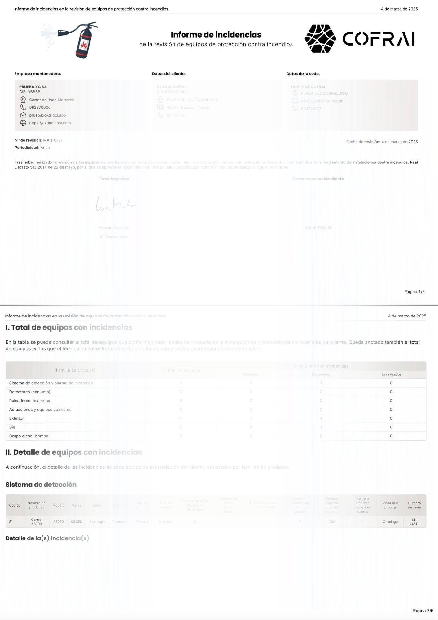 Informe de incidencias Informe de incidencias